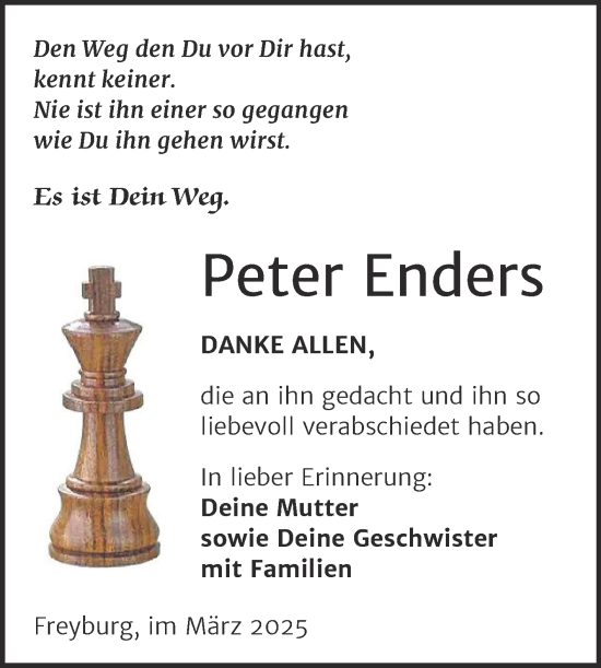 Traueranzeige von Peter Enders von Super Sonntag Naumburg/Nebra