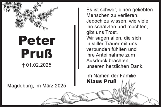 Traueranzeige von Peter Pruß von Volksstimme Magdeburg