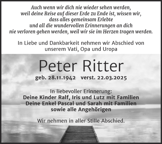 Traueranzeige von Peter Ritter von Trauerkombi Weißenfels