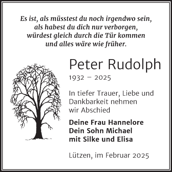 Traueranzeige von Peter Rudolph von Trauerkombi Weißenfels