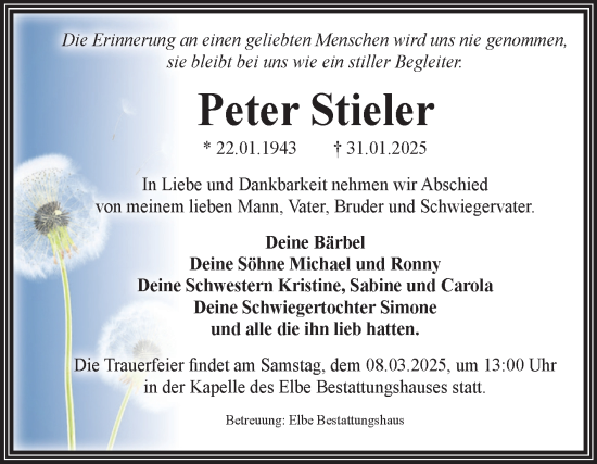 Traueranzeige von Peter Stieler von Volksstimme Magdeburg