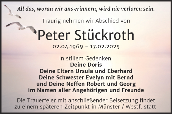 Traueranzeige von Peter Stückroth von Trauerkombi Dessau