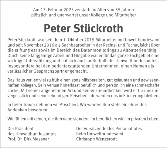 Traueranzeige von Peter Stückroth von Mitteldeutsche Zeitung Dessau-Roßlau