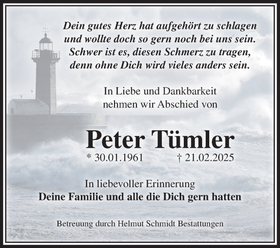 Traueranzeige von Peter Tümler von Volksstimme Magdeburg