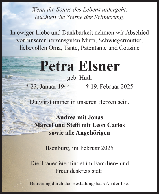 Traueranzeige von Petra Elsner von Volksstimme Wernigerode