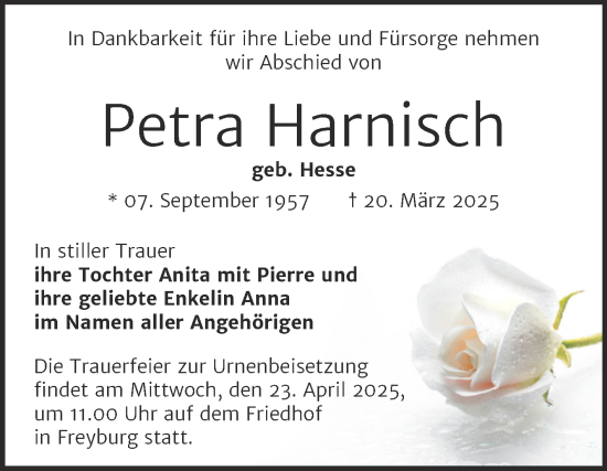 Traueranzeige von Petra Harnisch von Naumburger Tageblatt