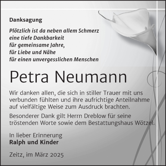 Traueranzeige von Petra Neumann von Trauerkombi Zeitz