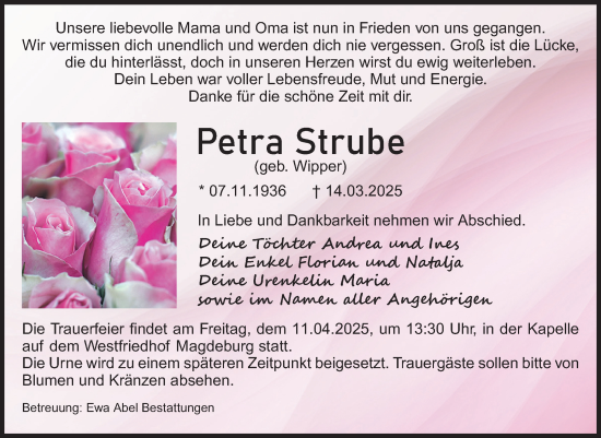 Traueranzeige von Petra Strube von Volksstimme Magdeburg