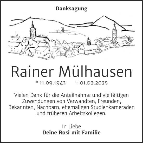 Traueranzeige von Rainer Mülhausen von Trauerkombi Sangerhausen