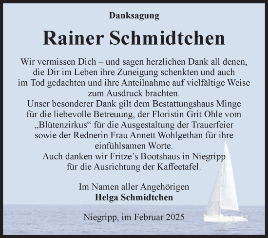 Traueranzeige von Rainer Schmidtchen von Volksstimme Burg/Genthin