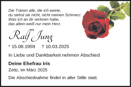 Traueranzeige von Ralf Jung von Trauerkombi Zeitz