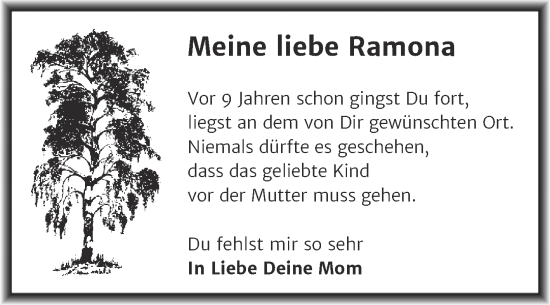 Traueranzeige von Ramona  von Mitteldeutsche Zeitung Merseburg/Querfurt
