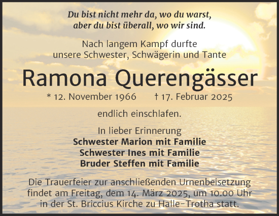 Traueranzeige von Ramona Querengässer von Mitteldeutsche Zeitung Halle/Saalkreis