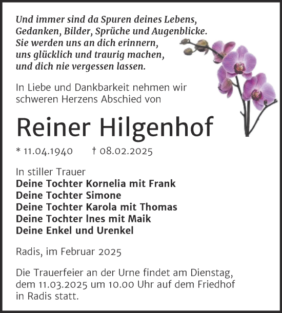 Traueranzeige von Reiner Hilgenhof von Trauerkombi Wittenberg