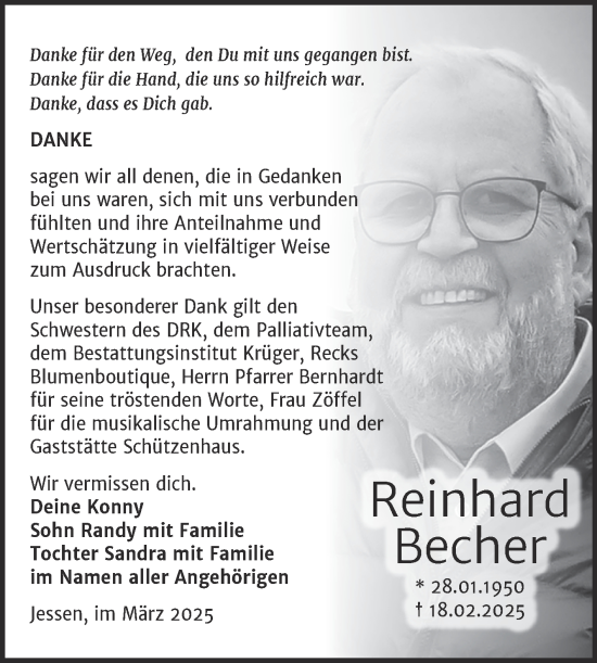 Traueranzeige von Reinhard Becher von Trauerkombi Wittenberg