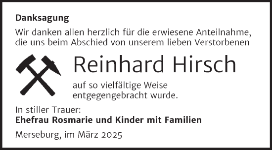 Traueranzeige von Reinhard Hirsch von Trauerkombi Merseburg
