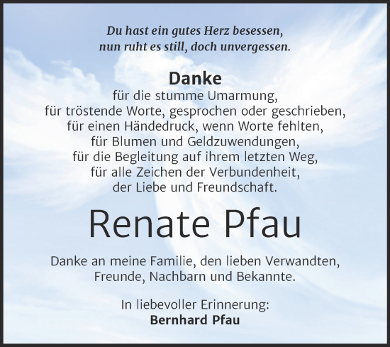 Traueranzeige von Renate Pfau von Super Sonntag Naumburg/Nebra