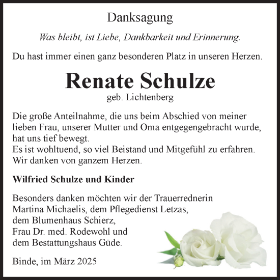 Traueranzeige von Renate Schulze von Volksstimme Altmark West