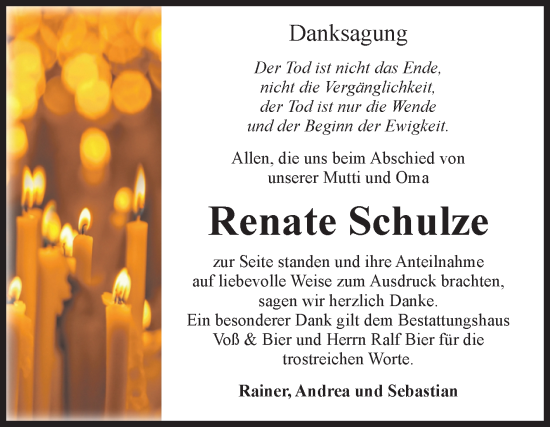 Traueranzeige von Renate Schulze von Volksstimme Wernigerode
