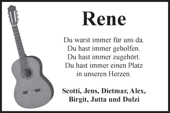 Traueranzeige von Rene  von Volksstimme Wernigerode