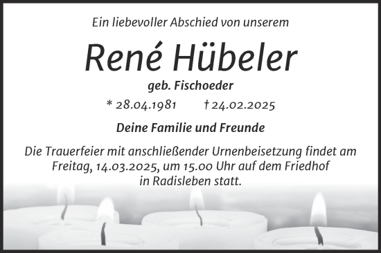 Traueranzeige von René Hübeler von Trauerkombi Quedlinburg