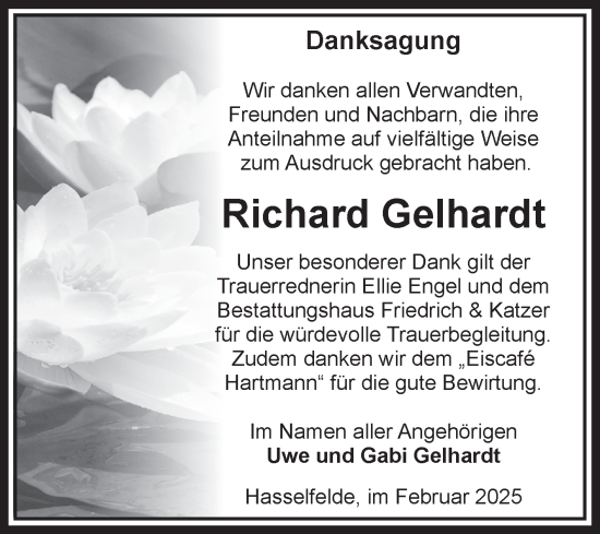 Traueranzeige von Richard Gelhardt von Volksstimme Wernigerode