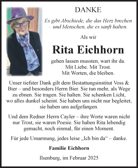 Traueranzeige von Rita Eichhorn von Volksstimme Wernigerode