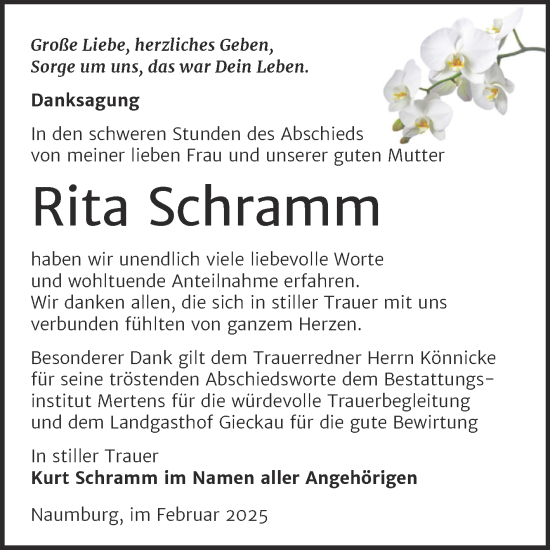 Traueranzeige von Rita Schramm von Naumburger Tageblatt