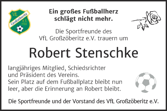 Traueranzeige von Robert Stenschke von Trauerkombi Bitterfeld