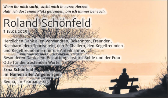 Traueranzeige von Roland Schönfeld von Trauerkombi Merseburg