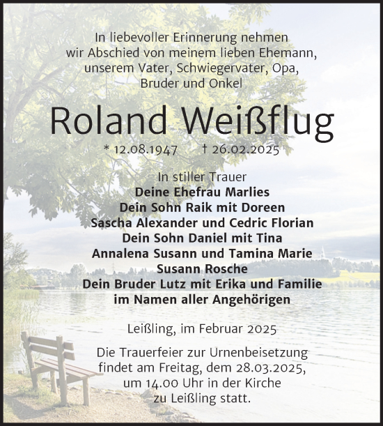 Traueranzeige von Roland Weißflug von Trauerkombi Weißenfels
