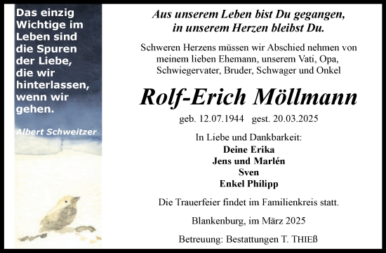 Traueranzeige von Rolf-Erich Möllmann von Volksstimme Wernigerode