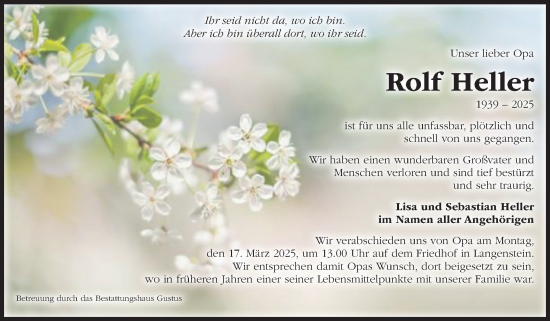 Traueranzeige von Rolf Heller von Volksstimme Halberstadt