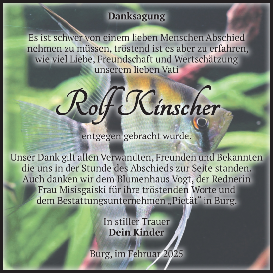 Traueranzeige von Rolf Kinscher von Volksstimme Burg/Genthin