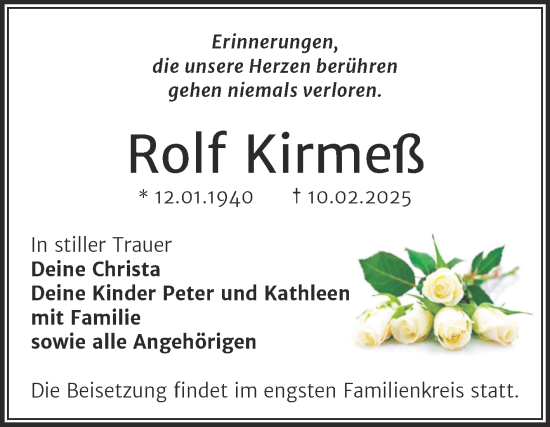 Traueranzeige von Rolf Kirmeß 