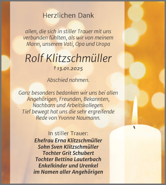 Traueranzeige von Rolf Klitzschmüller von SuperSonntag Bitterfeld