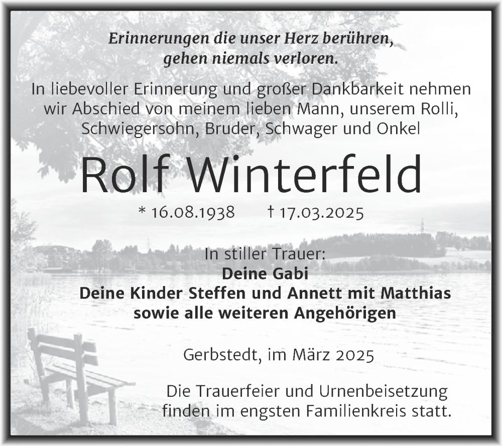  Traueranzeige für Rolf Winterfeld vom 25.03.2025 aus Trauerkombi Mansfelder Land