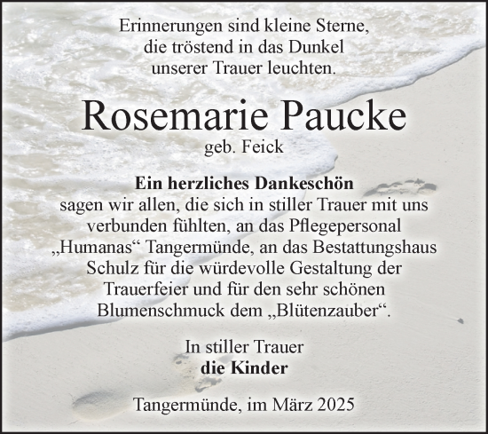 Traueranzeige von Rosemarie Paucke von Volksstimme Altmark Ost