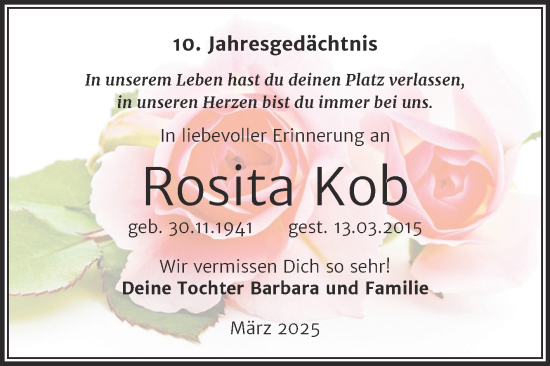Traueranzeige von Rosita Kob von Trauerkombi Wittenberg