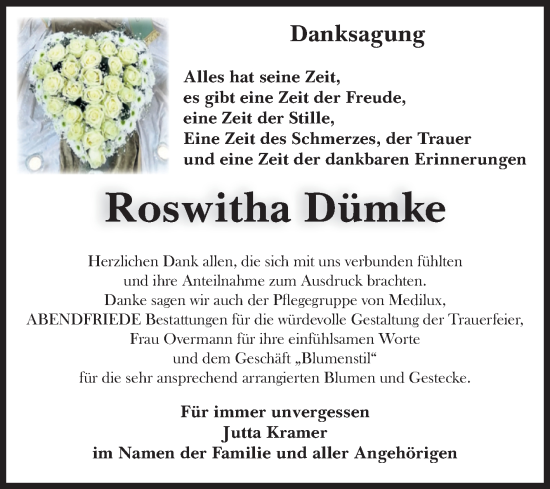 Traueranzeige von Roswitha Dümke von Volksstimme Haldensleben/Wolmirstedt