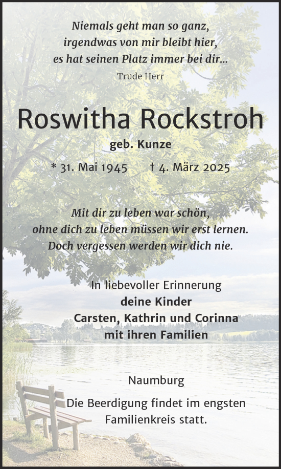 Traueranzeige von Roswitha Rockstroh von Naumburger Tageblatt