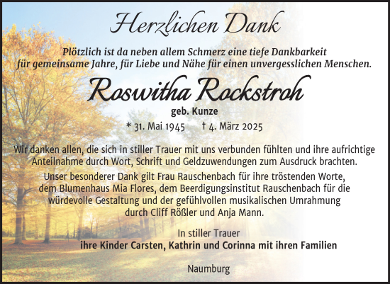 Traueranzeige von Roswitha Rockstroh von Naumburger Tageblatt