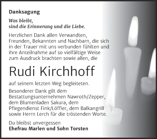 Traueranzeige von Rudi Kirchhoff von Trauerkombi Bitterfeld