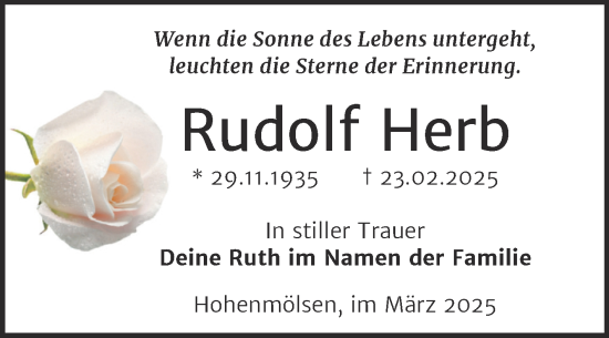 Traueranzeige von Rudolf Herb von Trauerkombi Weißenfels
