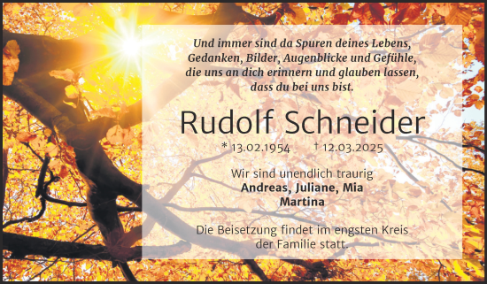 Traueranzeige von Rudolf Schneider von Trauerkombi Dessau