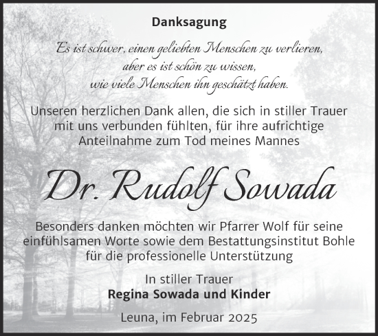 Traueranzeige von Rudolf Sowada von Trauerkombi Merseburg