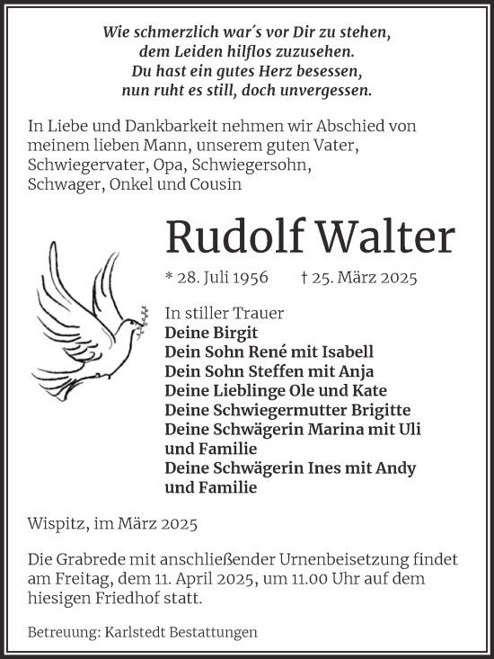 Traueranzeige von Rudolf Walter von Super Sonntag Bernburg