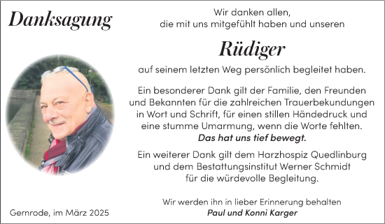 Traueranzeige von Rüdiger  von Trauerkombi Quedlinburg