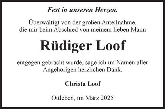 Traueranzeige von Rüdiger Loof von Volksstimme Oschersleben/Wanzleben