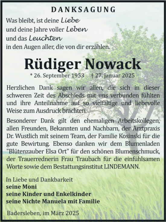 Traueranzeige von Rüdiger Nowack von Volksstimme Halberstadt